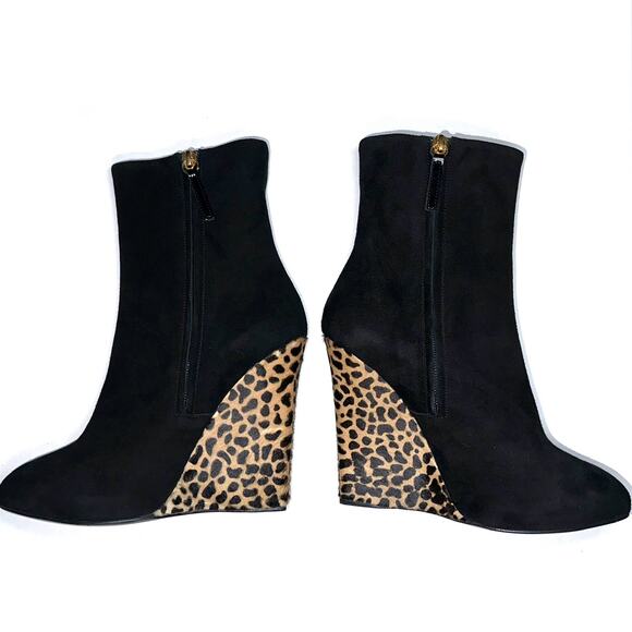 Giuseppe Zanotti Black Suede Animal Print Hide Cindy Wedge Heeled Boots Size 9.5 - Picture 2 of 16